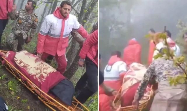 Kaza sonrası Cumhurbaşkanı Reisi ve İranlı yetkililerin naaşlarını böyle taşıdılar